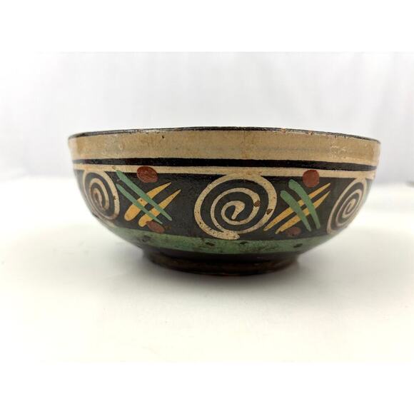 VTG Mexican Iridescent Tlaquepaque Pottery Bowl Hand Painted Terra Cotta - Picture 8 of 11